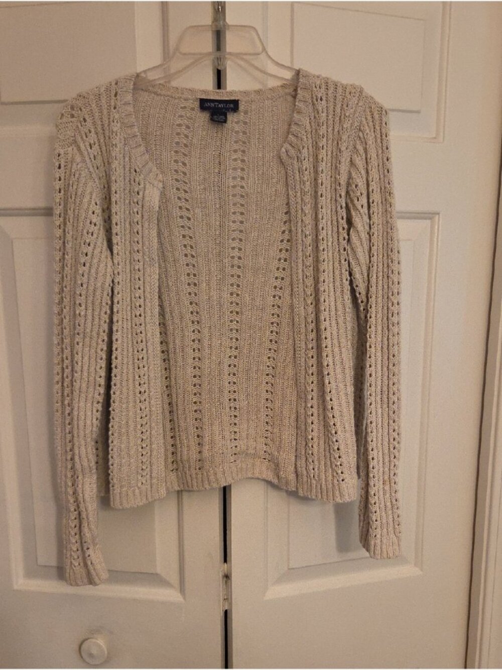Ann Taylor Open-Knit Cream Cardigan Sweater
